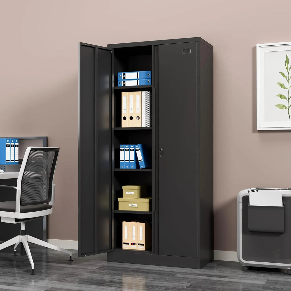 Metal Storage Cabinet, Garage Storage Cabinet with Doors and 2 Adjustable Shelves, 36" White Metal Cabinet, Locking Cabinet for Home,Garage,Office,School