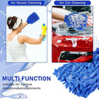 2 PCS Wash Cloths Car Cleaning Supplies Microfiber Towels Brush Wheel Detailing Kit Care Mitt Long Handle Sponge Interior Cleaner Drying Scratch Guard Shampoo Washing Wipes Weave Towel (blue)