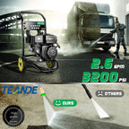 TEANDE Gas Pressure Washer Powered, 2.6 GPM 209cc 7.0 HP Power Washer with 3 Quick-Connect Nozzles, 25-?Hose for Cars, Driveway, Patio, Siding, Fence Cleaning