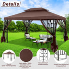 SANOPY 10'x13.3' Metal Patio Gazebo, Outdoor Gazebo Canopy Tent for Backyard with Mesh Curtains, Gazebos Shelter with Display Shelves, Steel Frame, Patio Covers for Tailgate