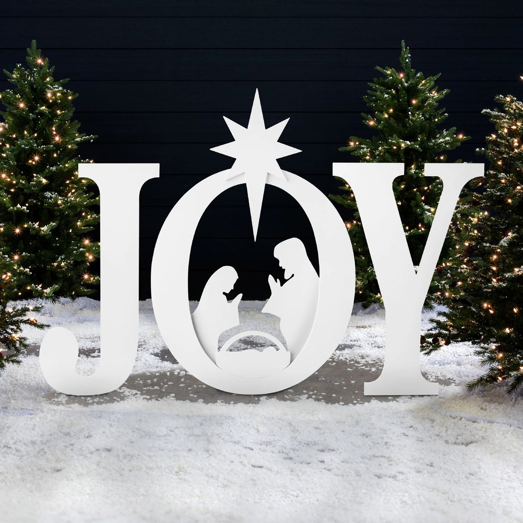 Best Choice Products 46in Outdoor JOY Christmas Nativity Decoration w/ Weather Resistant PVC, Ground Stakes - Red/White