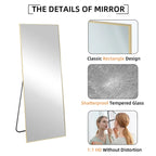 64x21 Full Length Floor Mirror, Large Full Body Aluminum Alloy Frame Standing Mirror with Stand and Wall Mount Option