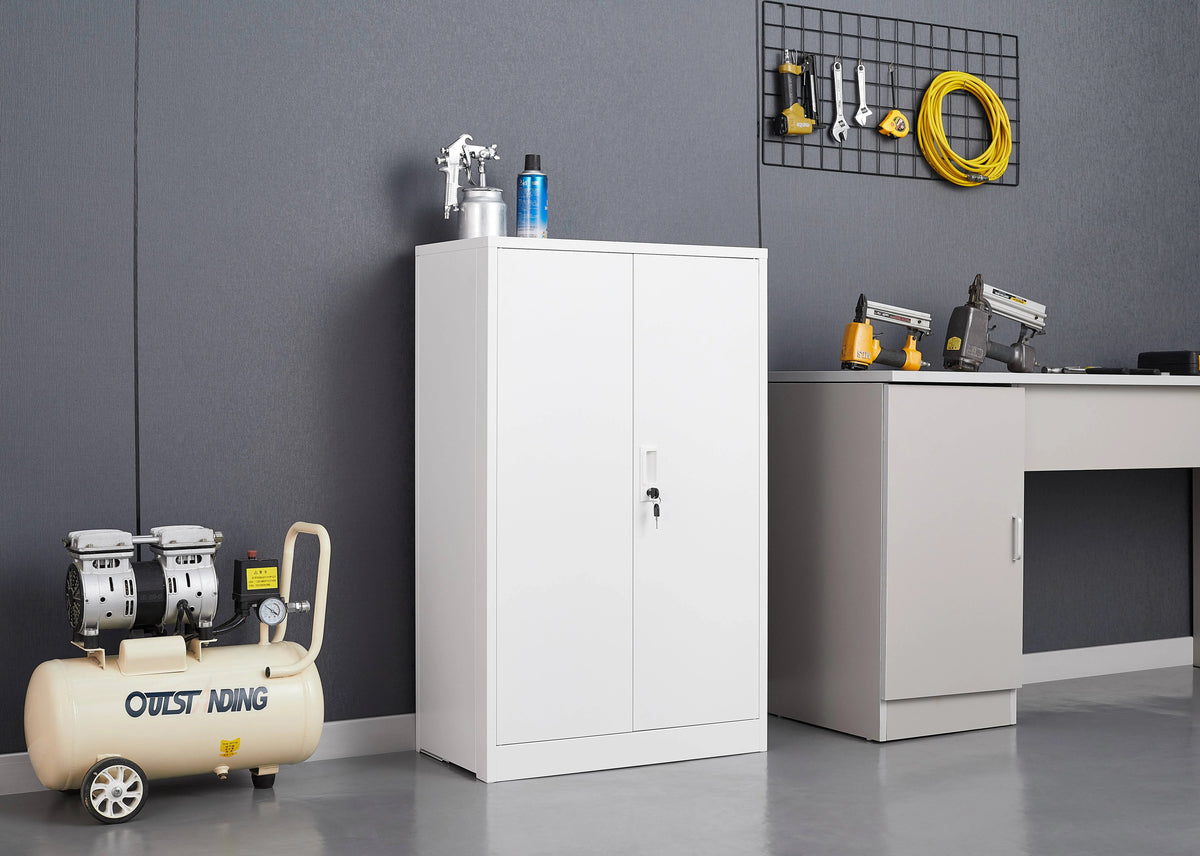 Metal Storage Cabinet with Locking Doors and Adjustable Shelf, Folding Filing Storage Cabinet, Rolling Storage Locker Cabinet for Home Office,School,Garage, White