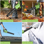GPED Leaf Blower, 3 Speed Adjustment Electric Cordless Leaf Blower with 2 x 4.0Ah Batteries, Charger, Shoulder Strap, 580CFM/160MPH, Ideal for Patio Cleaning, Lawn Care, Blowing Leaves, Green