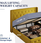 Queen Size Lift Up Storage Bed with Wingback Headboard, Upholstered Platform Bed Frame with Hidden Storage