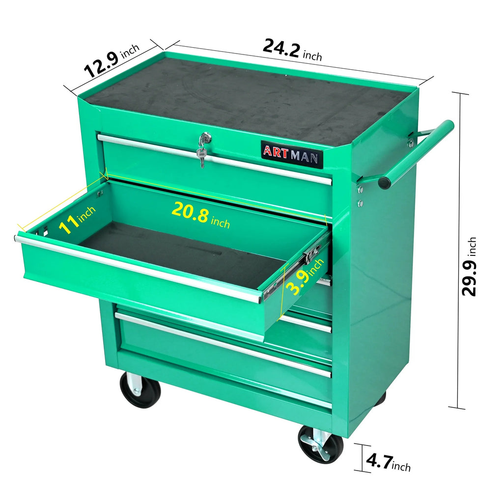 5-Drawer Rolling Tool Chest on Wheels, 24-inch Tool Storage Cabinet with Locking System for Garage Workshop Warehouse Repair Shop, Red