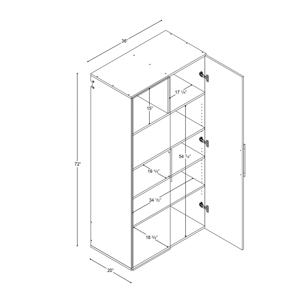 Prepac HangUps Large Storage Cabinet - Immaculate Light Gray 36" Cabinet with Storage Shelves and Doors; Ideal for Bin and General Storage Solutions