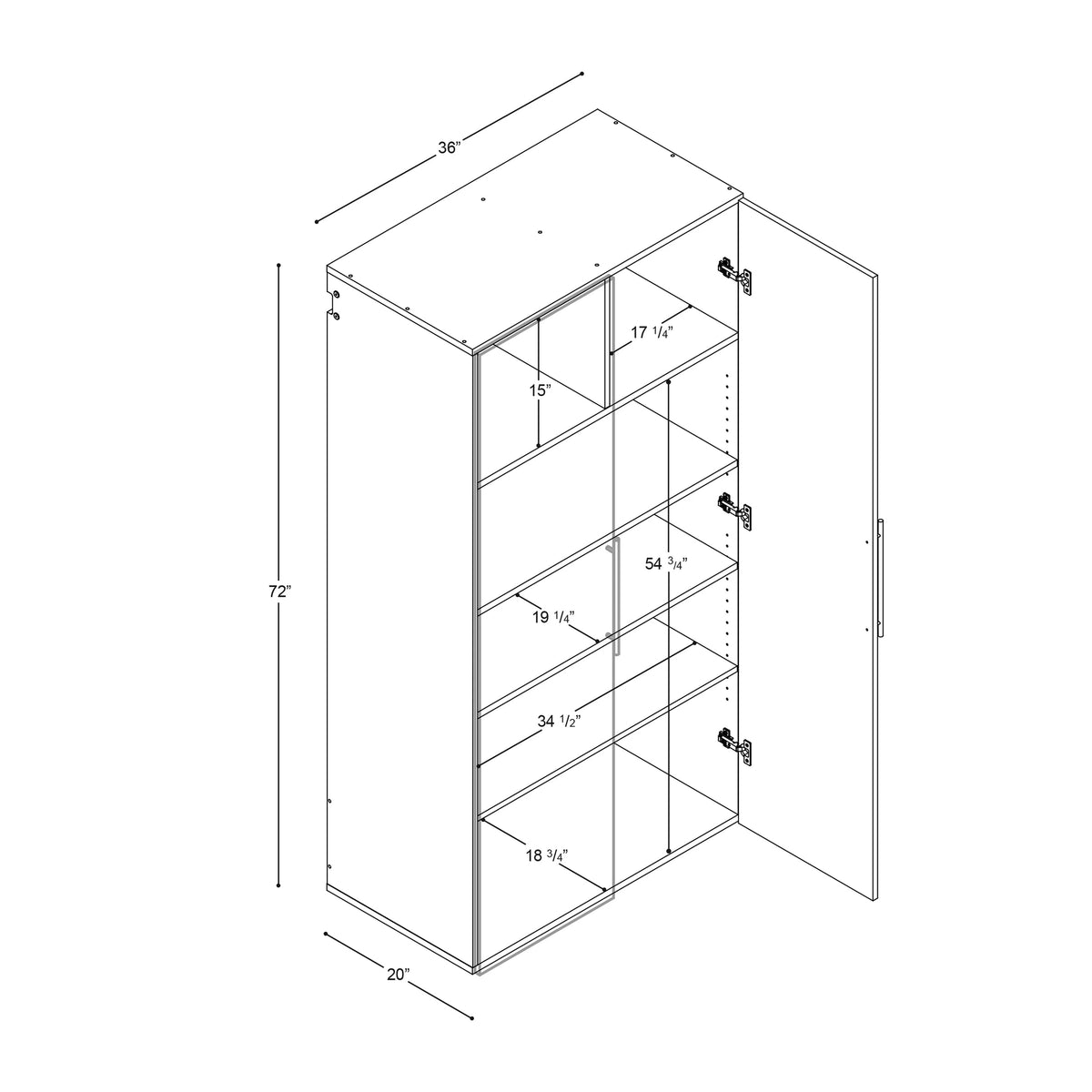 Prepac HangUps Large Storage Cabinet - Immaculate Light Gray 36" Cabinet with Storage Shelves and Doors; Ideal for Bin and General Storage Solutions