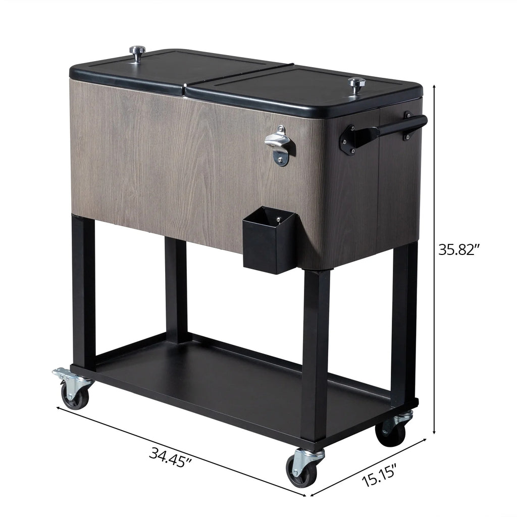 EasingRoom Iron Spray Plastic Patio Cooler Cart with Tray Cooler with Shelf Green