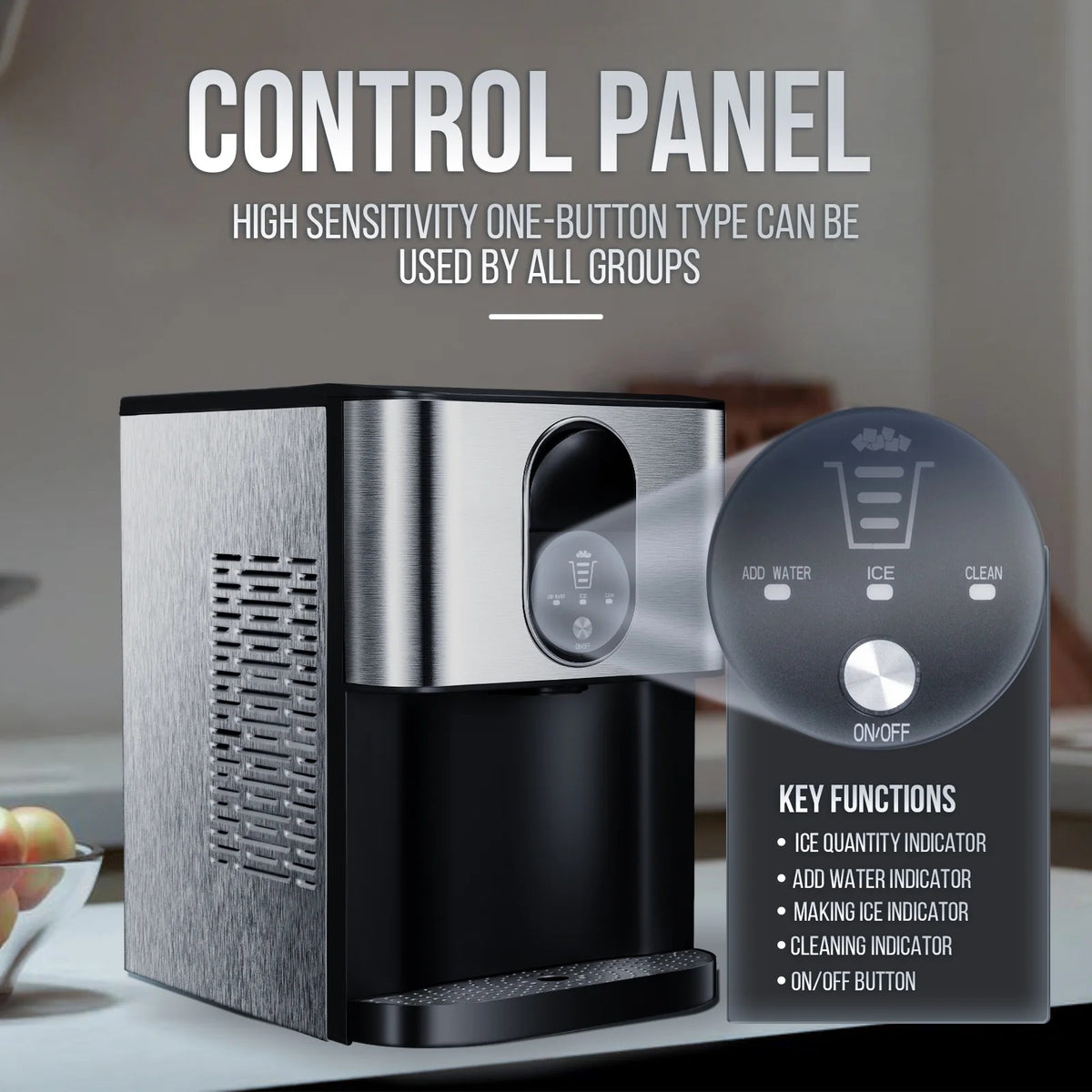 Auseo Ice Maker Countertop with Soft Chewable Ice, 44 Lbs/24H, Self-Cleaning, One-Click Operation for Home/Party(Black)