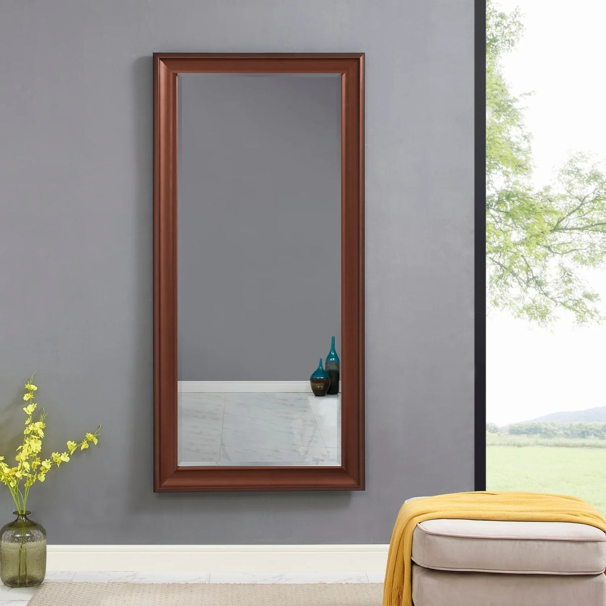 Tall Full Length Mirror, Oversized Rectangle Full Body Wall Mounted Mirror with Smooth Faux Wood Frame