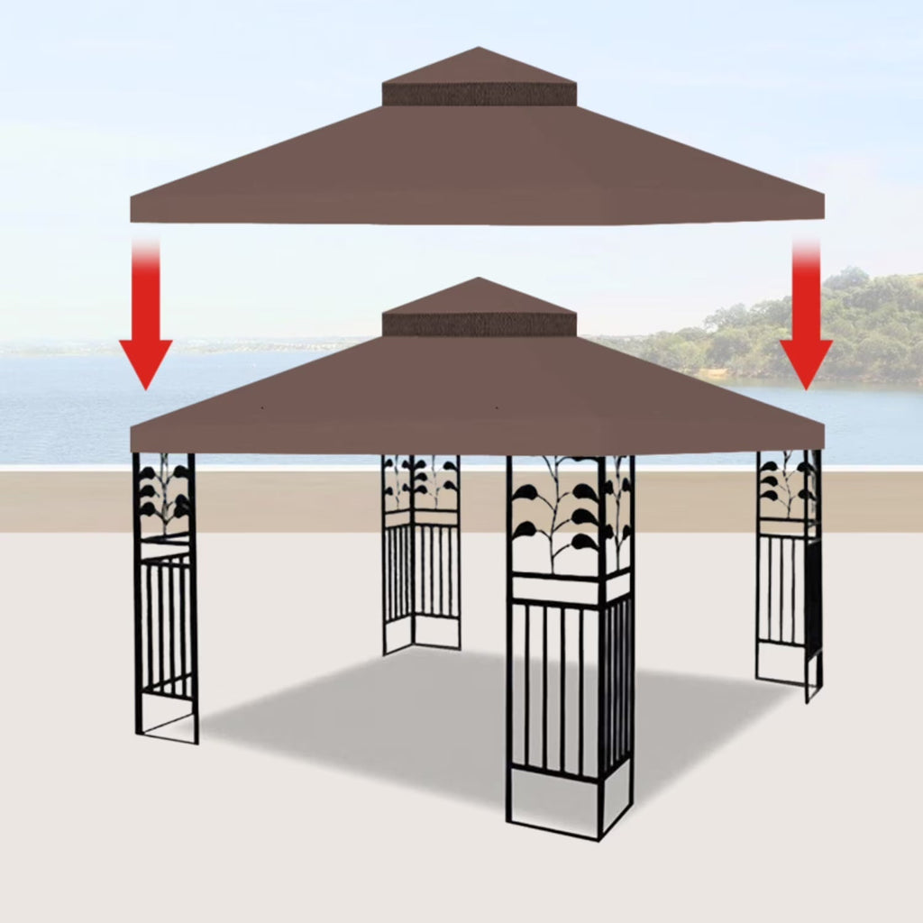 10x10 Ft Outdoor Patio Gazebo Replacement Canopy Double Tiered Gazebo Tent Roof Top Cover Only Frame Not Include Perfect For Outdoor Shade Renewal