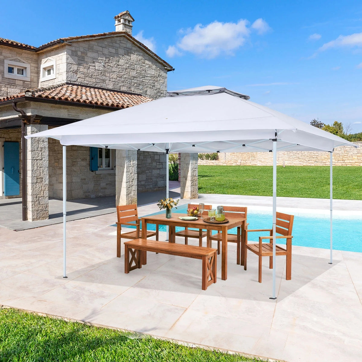 AVAWING 12x12 ft Outdoor Pop-up Canopy Party Tent Easy Setup Patio Wedding Tent, Khaki