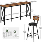 Bar Table and Chairs Set, Counter Height Table and Chairs with X-Shaped Supports, 1 Pub Table and 2 Chairs, for Dining Room, Living Room, Home Bar, Rustic Brown and Black