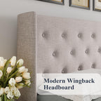 Queen Size Lift Up Storage Bed with Wingback Headboard, Upholstered Platform Bed Frame with Hidden Storage