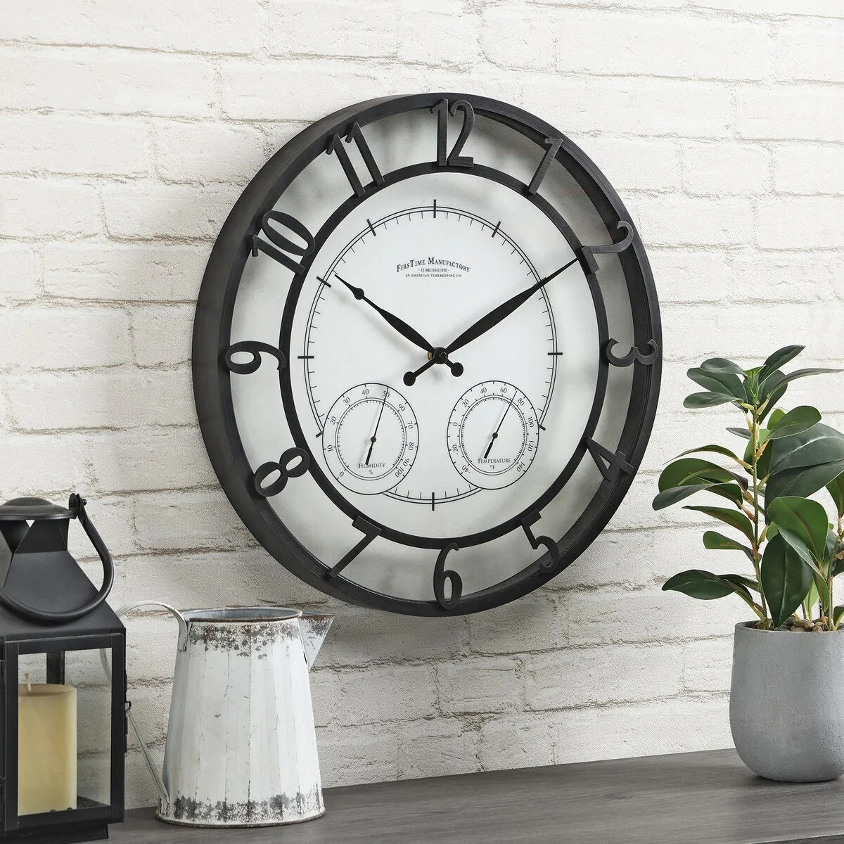 18" Bronze-Tone Outdoor Wall Clock, Weather-Resistant Plastic, Farmhouse Style