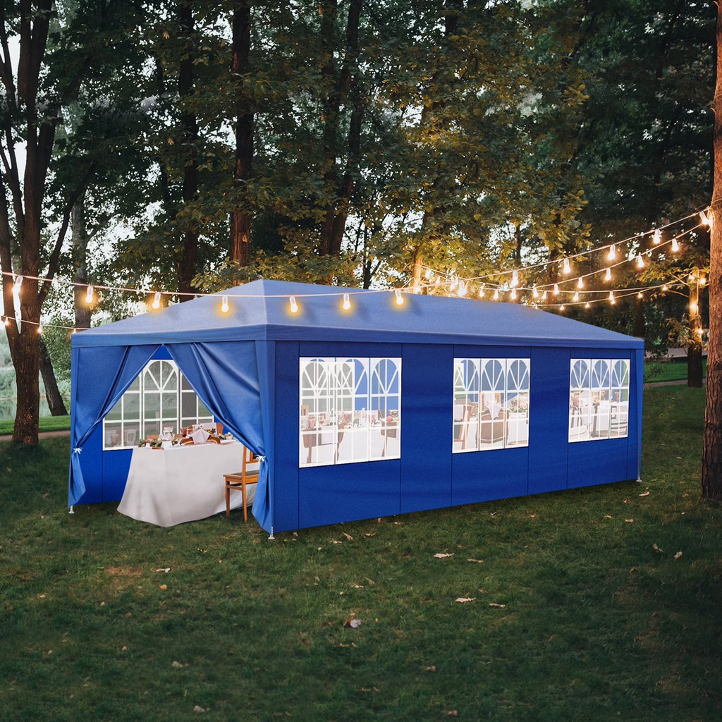 10'x30' Patio Wedding Gazebo, Outdoor Party Tent with 8 Removable Sidewalls, Waterproof Canopy Blue