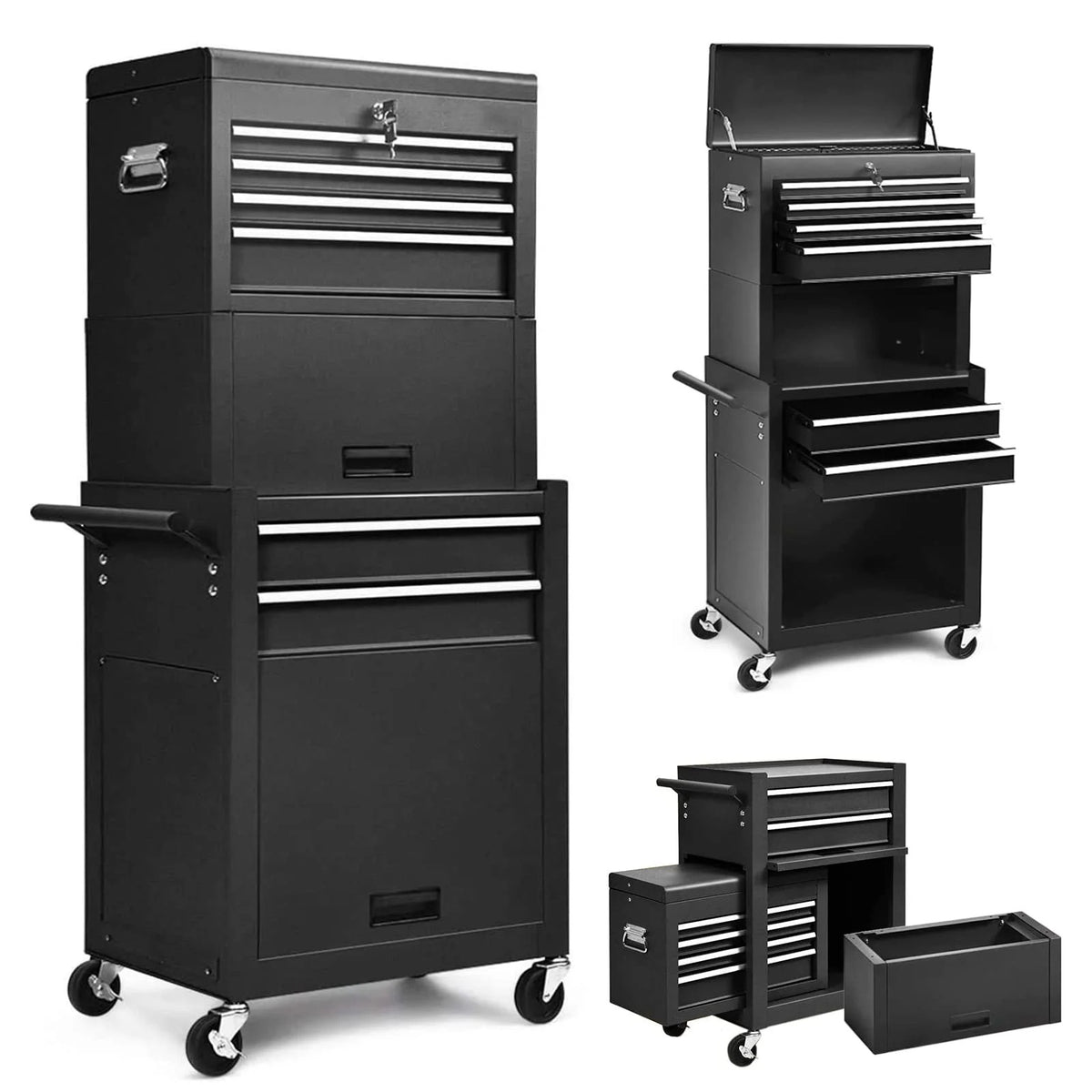 NIGSQJB 3-In-1 Tool Chest on Wheels with 6 Drawers, 52"H Tool Storage Cabinet with Auto Locking System,Detachable Top,Tool Box Organizer for Garage,Workshop,Repair Shop,DIY, Red