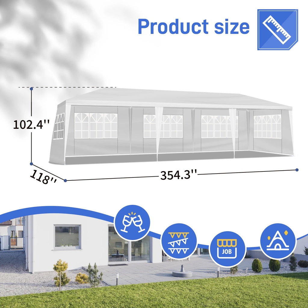 10'x30' Outdoor Party Tent with 8 Removable Sidewalls, Waterproof White Canopy Wedding Gazebo for Backyard, Patio, Camping & Events