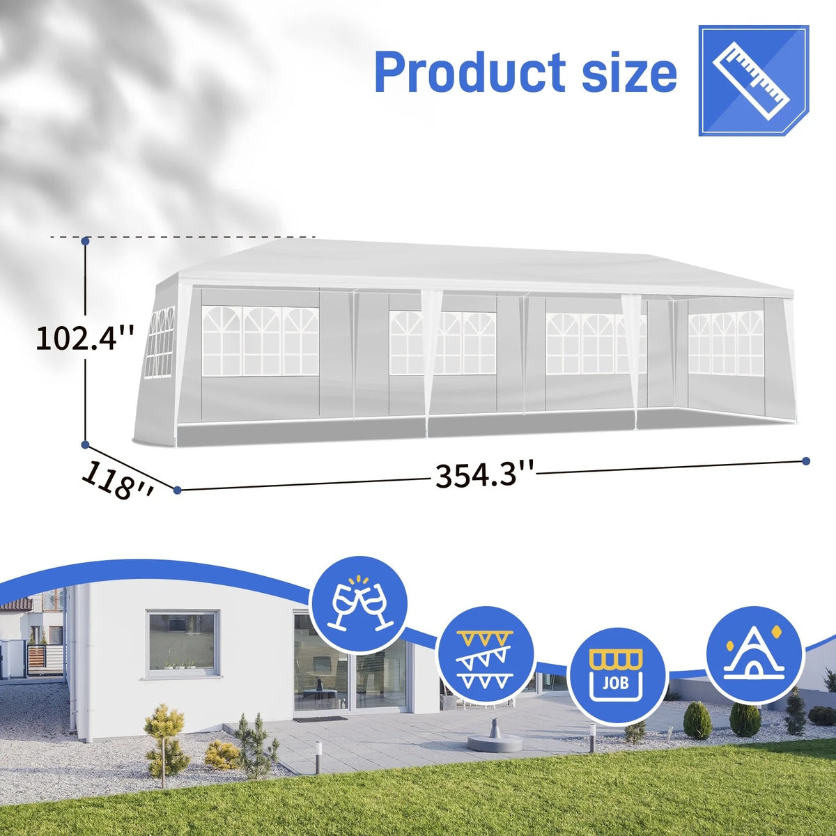 10'x30' Outdoor Party Tent with 8 Removable Sidewalls, Waterproof White Canopy Wedding Gazebo for Backyard, Patio, Camping & Events