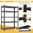 Garage Shelving 3500LBS Storage Shelves 5-Tier Adjustable Metal Shelving Units Garage Storage Shelves Heavy Duty for Industrial, Warehouse, Basement, Commercial, Black