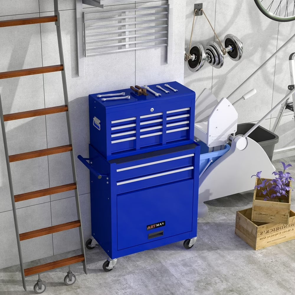 8-Drawer Rolling Tool Chest with Wheels, Removable Tool Box with Locking System, Tool Box Organizer with Hooks, Large Capacity Garage Storage Cabinet for Warehouse, Garage, Repair Shop, Orange