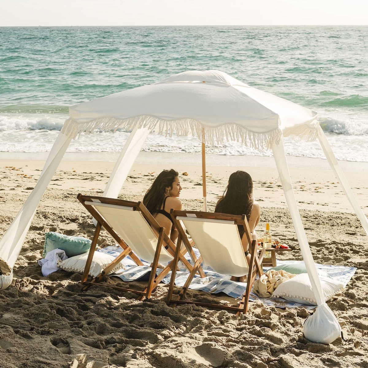AMMSUN 6'-6' Boho Beach Cabana Tent Canopy with Tassels Fringe UPF50+ Outdoor for Beach Patio,White