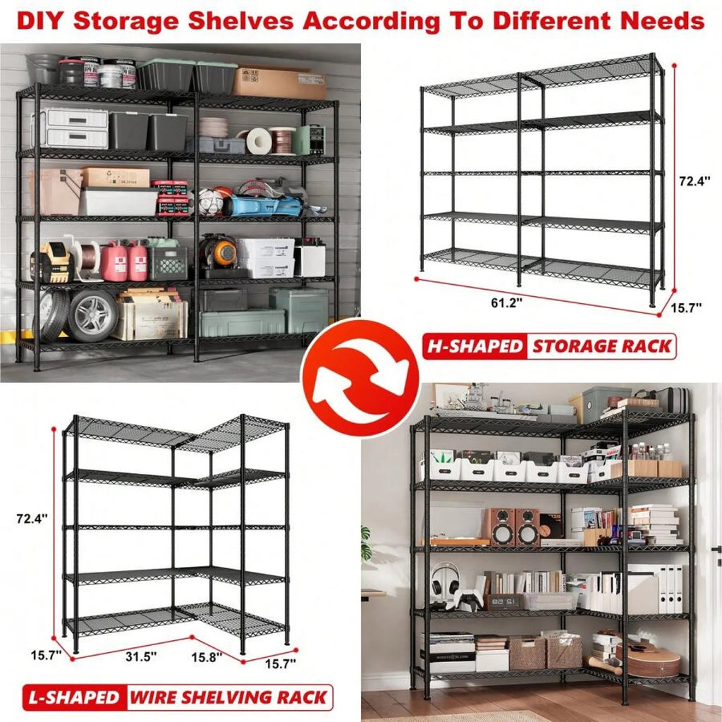 NTGFU 1500 LBS Storage Shelves, 61.7"W Wire Shelving Unit, 5 Tier Metal Shelving for Storage, Rack Shelves for Storage, Heavy Duty Garage Shelf, Pantry Shelves, Kitchen Shelving