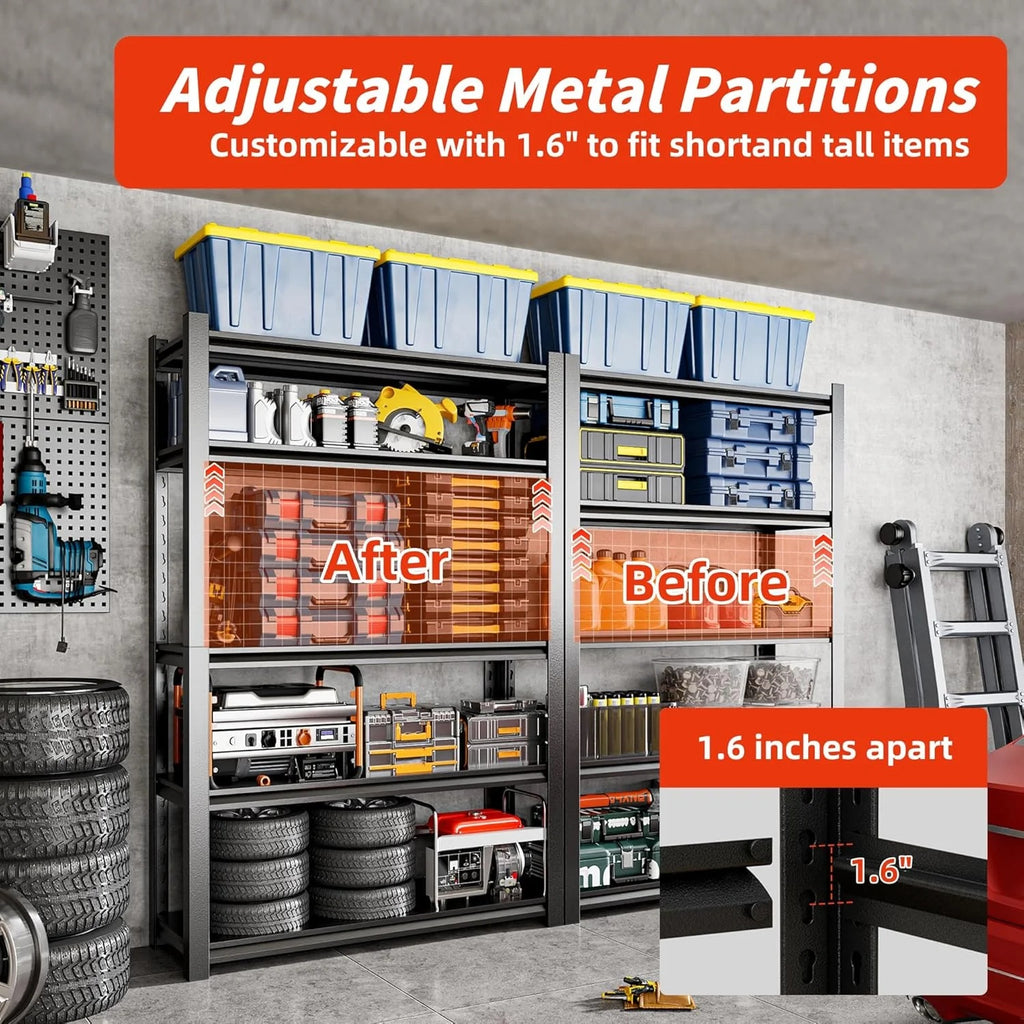 59" W Garage Shelving,5-Tier Heavy Duty Shelving Unit,3000LBS Adjustable Metal Storage Shelves,Storage Rack Units for Industrie,Shed,Warehouse,Basement,Black,59" W x 20" D x 72" H