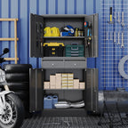 GAEANET 2 Door Metal Storage Cabinet with 5 Adjustable Shelves &Pegboard, 71" H-32" W-16" D Locking Steel Garage Cabinet, for Garage,Office,Home,Gym,School, File Cabinet,Assembly Required, Black