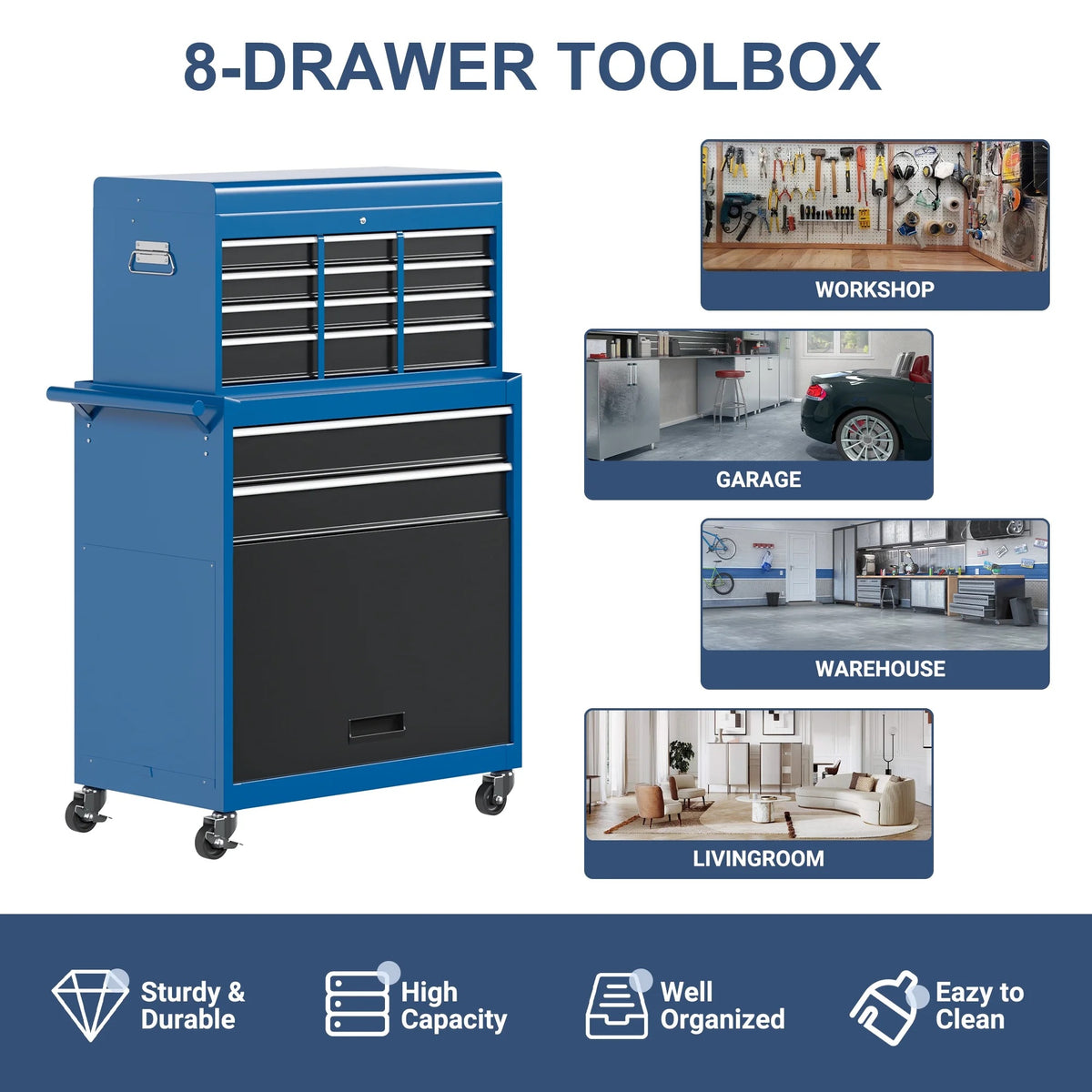 MUCHANT 5-Drawer Rolling Tool Chest, 2-in-1 Tool Box& Cabinet with Wheels, Drawers and Removable Top Tool Box for Garage, Warehouse, Workshop, Repair Shop, Black