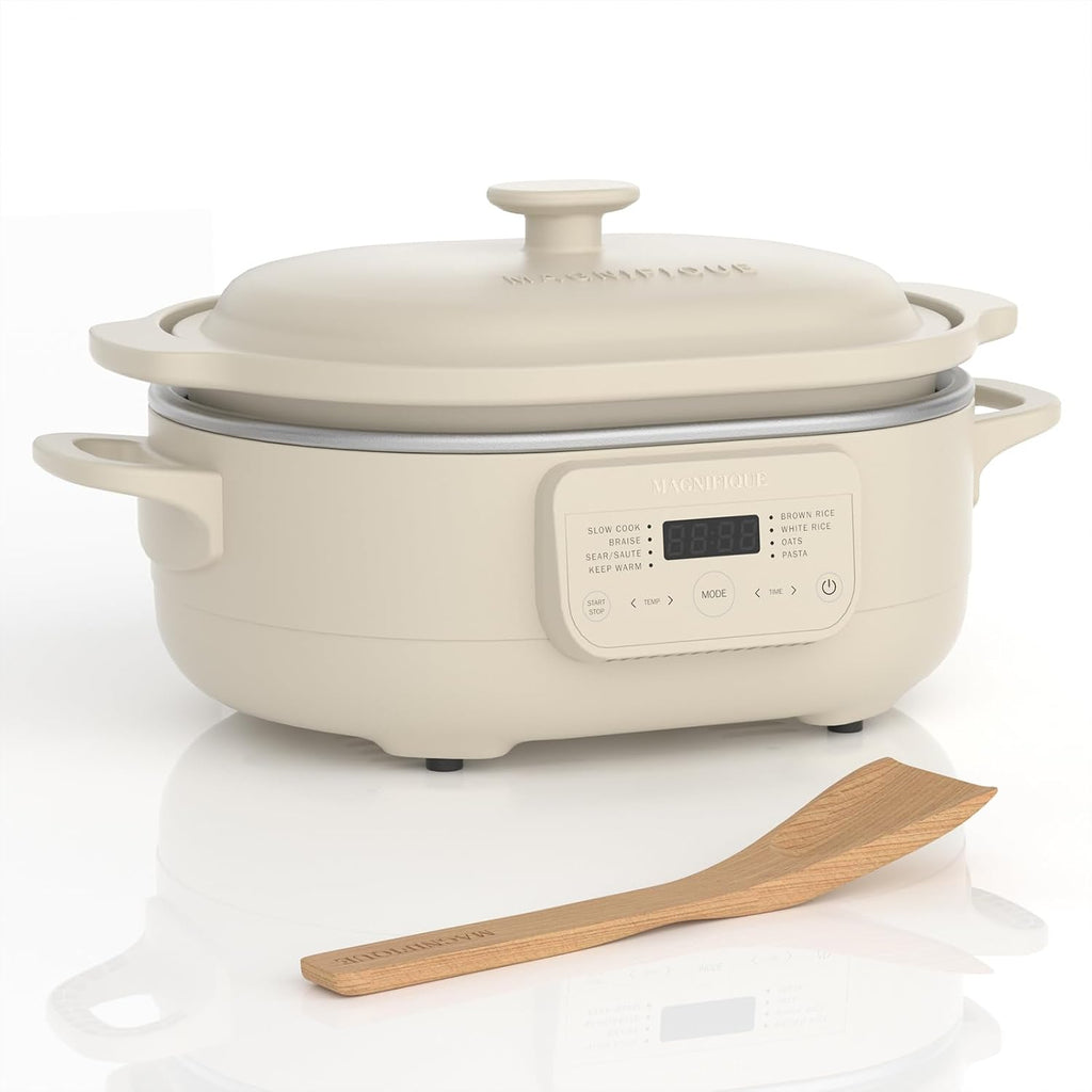 4 Quart Programmable Casserole Slow Cooker, 8-in-1 Multi Cooker with Removable Non-Toxic Stoneware Crock, Claypot Slow Cooker, Rice-cooking, Nonstick, Oven Safe Pot to 450°F, Olive
