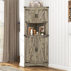 Blotout 68" Tall Farmhouse Corner Cabinet with 4 Doors, 28.3" W Barn Door Storage Cabinet with Adjustable Shelves, 5 Tier Corner Storage Cabinet for Bathroom,Living Room,Kitchen