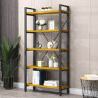 5-Tier Bookcase, Rustic Vintage Industrial Etagere Bookshelf, Solid Wood & Metal Freestanding Bookcase, Retro Brown