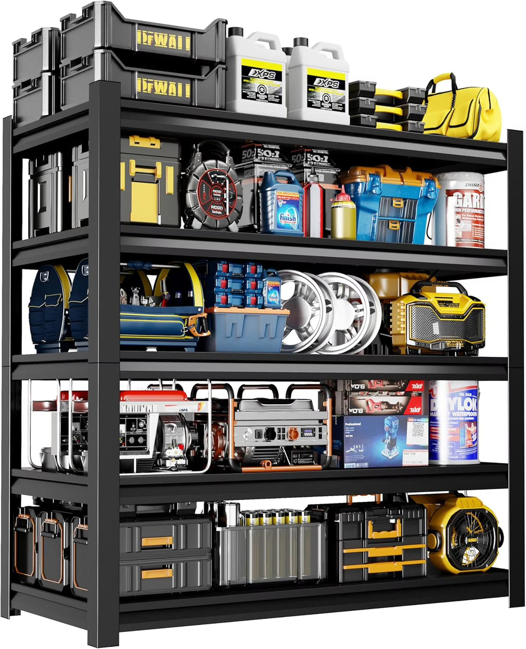 59" W Garage Shelving,5-Tier Heavy Duty Shelving Unit,3000LBS Adjustable Metal Storage Shelves,Storage Rack Units for Industrie,Shed,Warehouse,Basement,Black,59" W x 20" D x 72" H