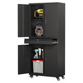 STANI Metal Garage Storage Cabinets with Drawer, 4 Doors Tool Storage Cabinet with 2 Adjustable Shelves, 73"H Rolling Steel Locking Cabinet for Garage Utility Room Home Office (Black, 4 Wheel)