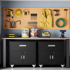 GXK-Home  Metal Garage Storage Cabinet With Lock and Hook Hole,Tool Chest with Wheels for Workshop,Black
