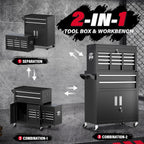 SUNCROWN 2-IN-1 Tool Chest, 8-Drawer Rolling Tool Chest with Hooks and Lockable Wheels,Metal Storage Detachable Top Tool Box with Lockable Wheels for Garage, Workshop, Art Studio(Black)