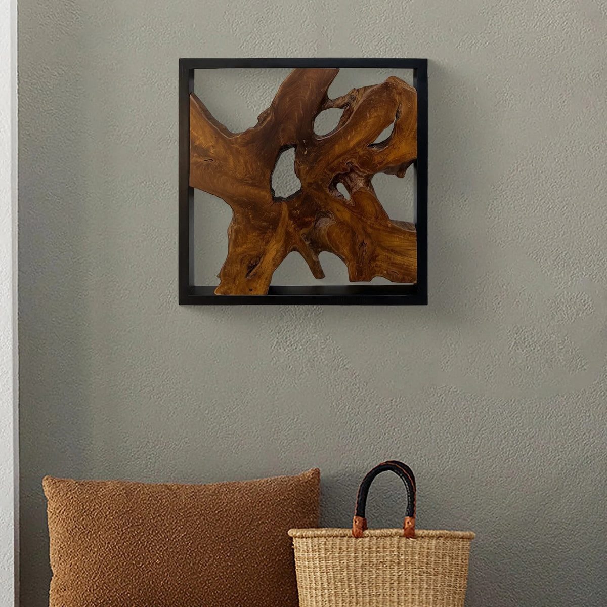 Abstract Live Edge Teak Wood Wall Sculpture, Natural Wooden Wall Art Decor for Living Room and Home Decoration