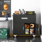 GXK-Home  Metal Garage Storage Cabinet With Lock and Hook Hole,Tool Chest with Wheels for Workshop,Black