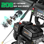 TEANDE Gas Pressure Washer Powered, 2.6 GPM 209cc 7.0 HP Power Washer with 3 Quick-Connect Nozzles, 25-?Hose for Cars, Driveway, Patio, Siding, Fence Cleaning