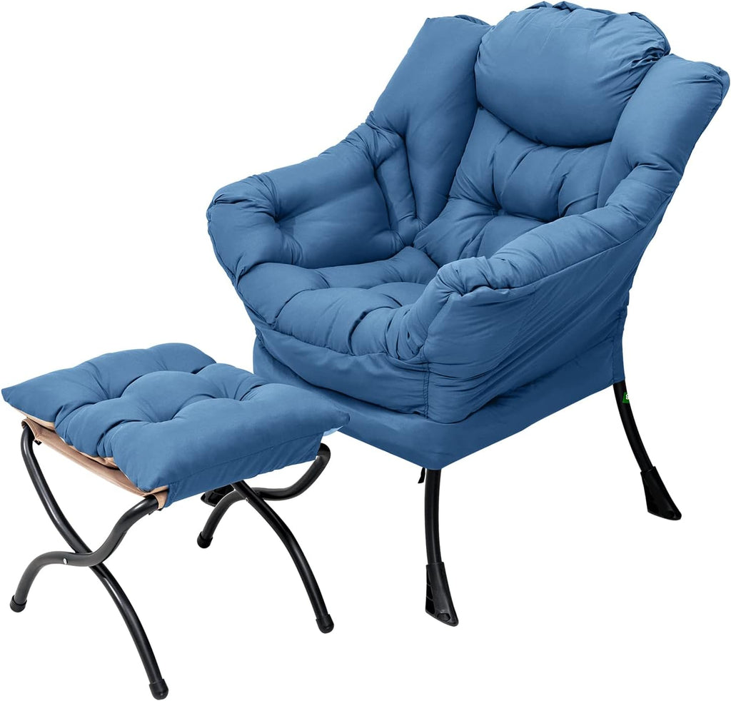 Lazy Chair with Ottoman, Reading Chair with Footrest, Dark Grey