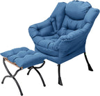 Lazy Chair with Ottoman, Reading Chair with Footrest, Dark Grey