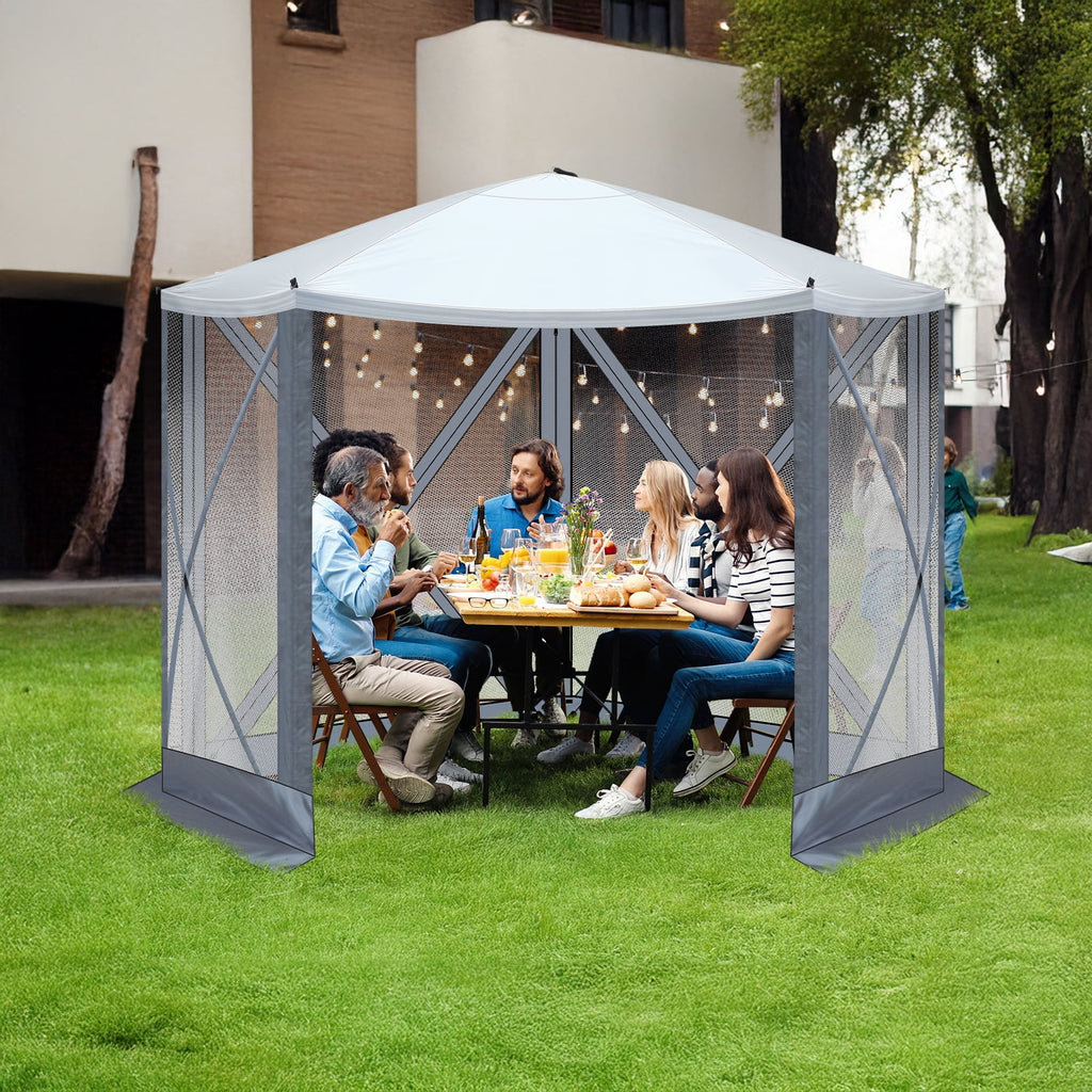 10'x10' Outdoor Pop-Up Camping Canopy - UV & Waterproof, 5 Mesh Sidewalls, Portable with Carrying Bag for Camping,Patio,Lawn, Gray