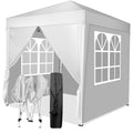 6.5x6.5ft Pop Up Canopy Tent - Instant White Gazebo w/ 4 Sidewalls, UPF 50+ & Carry Bag, 42 sq ft Shade for Camping/Patio (200x200cm)