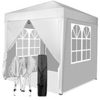 6.5x6.5ft Pop Up Canopy Tent - Instant White Gazebo w/ 4 Sidewalls, UPF 50+ & Carry Bag, 42 sq ft Shade for Camping/Patio (200x200cm)