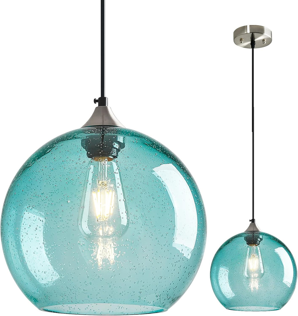Amber Pendant Lights Kitchen Island 3 Pack, 5.9 in Seeded Glass Globe