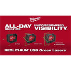 Milwaukee Tool USB Rechargeable Green Cross Line & Plumb Points Laser