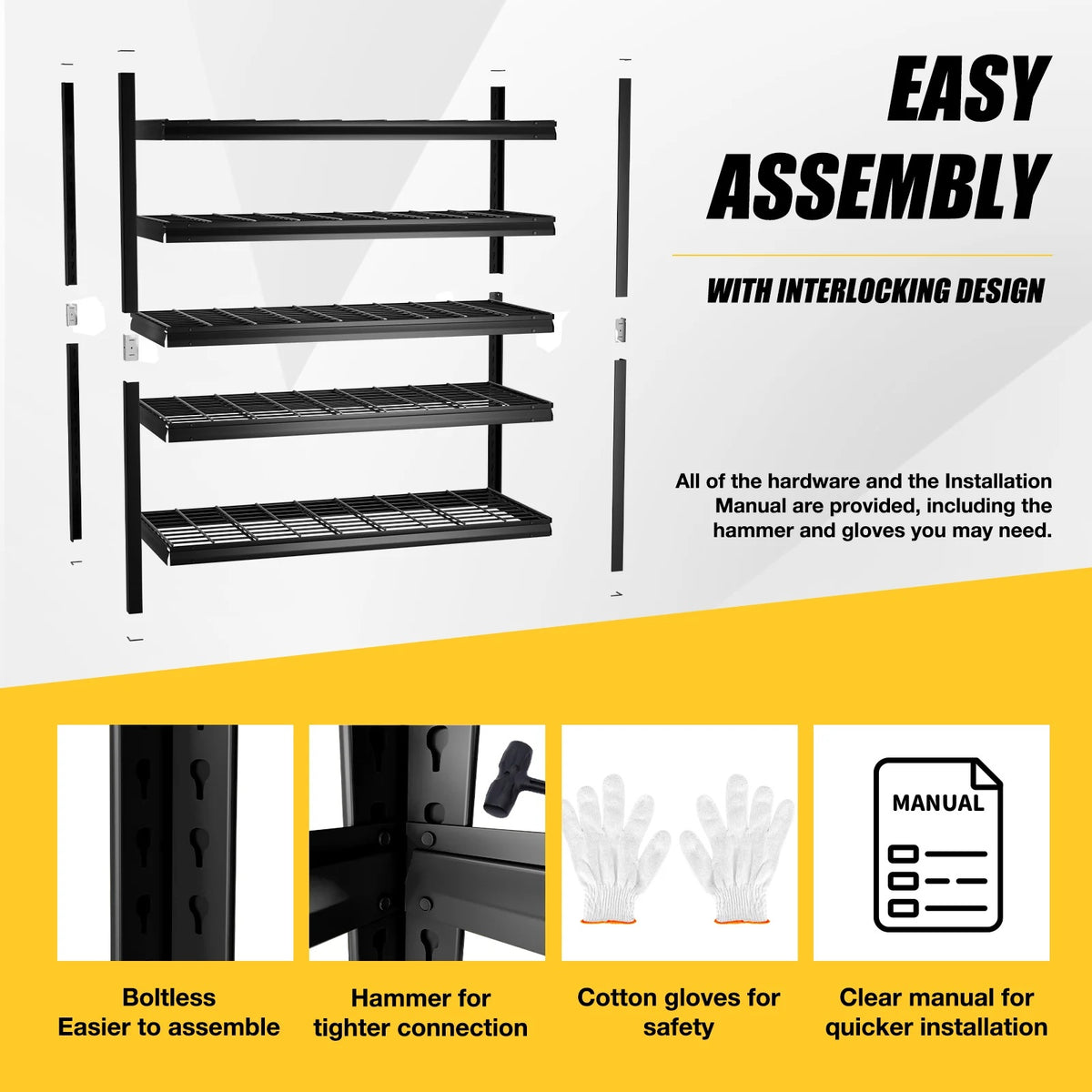 Alvantor 5-Tier Heavy Duty Storage Shelves Unit, 3000LBS Capacity Metal Shelving Rack,Black