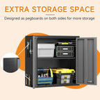 Metal Garage Wall Cabinet with Doors and Adjustable Shelf,Lockable Floating Tool Cabinet with Pegboard,Steel Storage Cabinet for Kitchen,Office,Garage,Laundry,Warehouse(Black&Gray, 26" H)